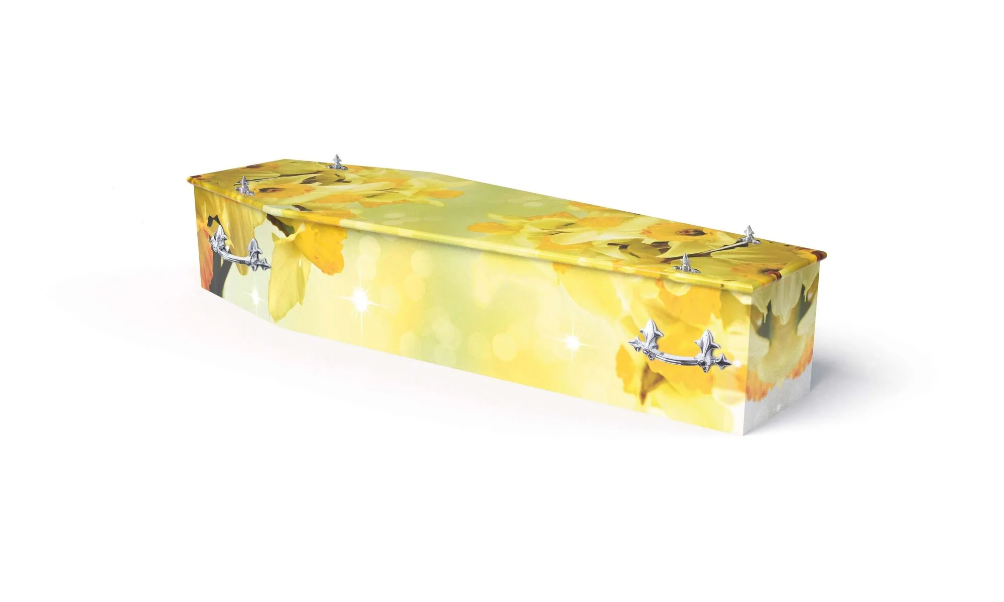 Sincerity-Funerals-Colourful - Daffodils-WEB Bright and colourful daffodil theme printed coffin