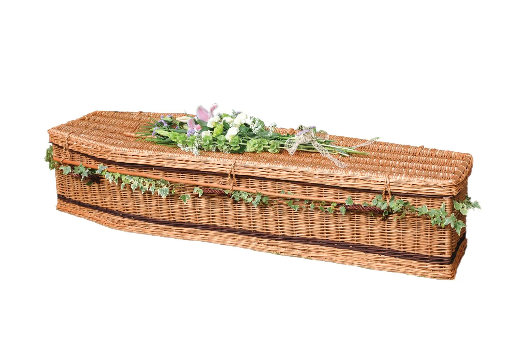 Sincerity-Funerals-The Brown Willow Traditional Shaped-WEB2 Oval shape natural willow coffin with woven handles.