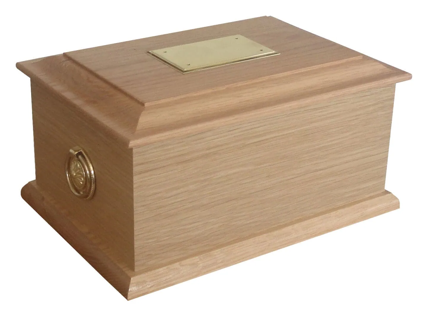 Sincerity-Funerals-The Stourton-WEB Veneered oak ashes casket with solid oak lid and base.