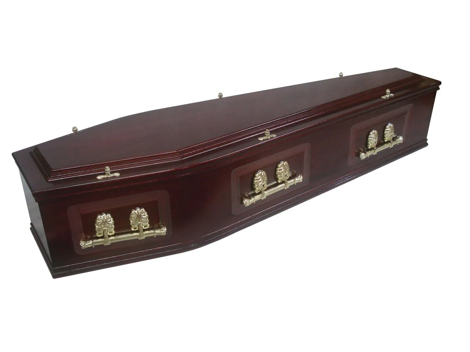 Sincerity-Funerals-The Wordsley-WEB A veneered mahogany coffin with embossed side panels, double moulds and No.1 raised lid. Finished in rich dark mahogany stain.
